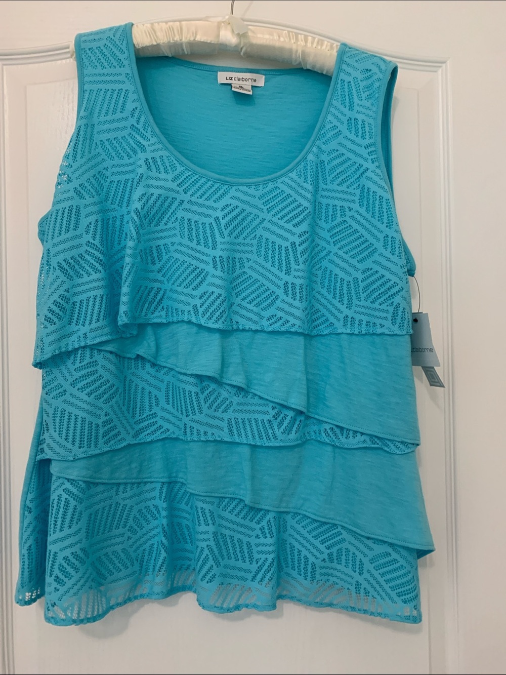 Liz Claiborne Turquoise Layered Lace-Overlay Tank